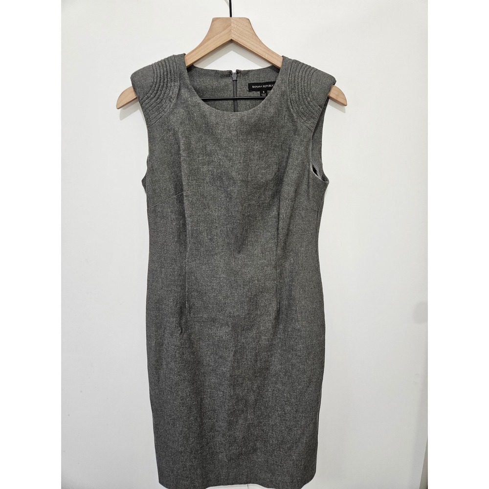 Banana Republic Grey Sleeveless Sheath Dress Shoulder Detail Size 6‎